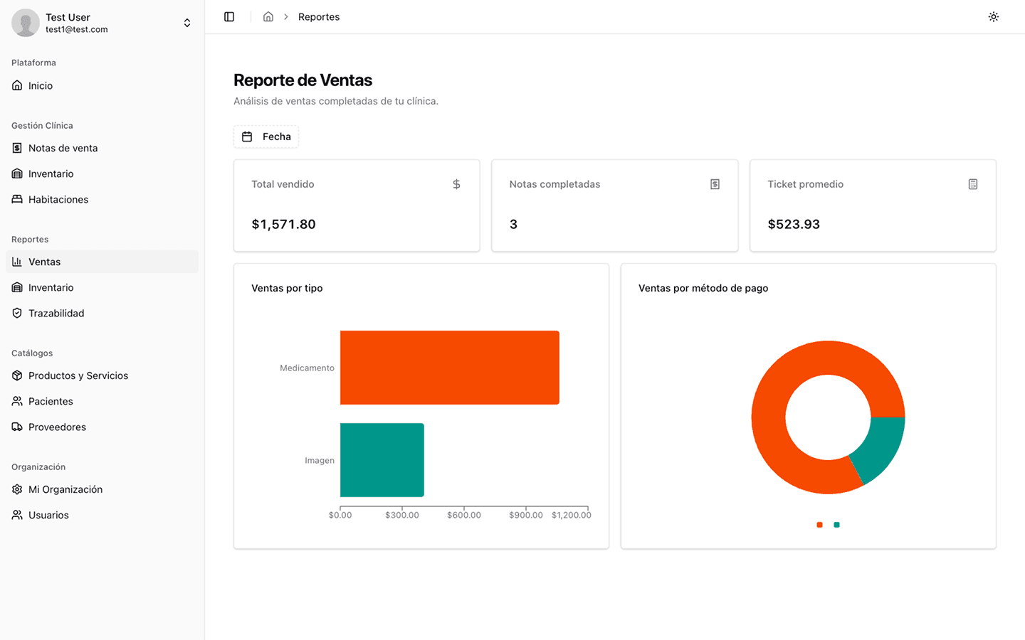Captura de pantalla del panel de ClinicVault 5