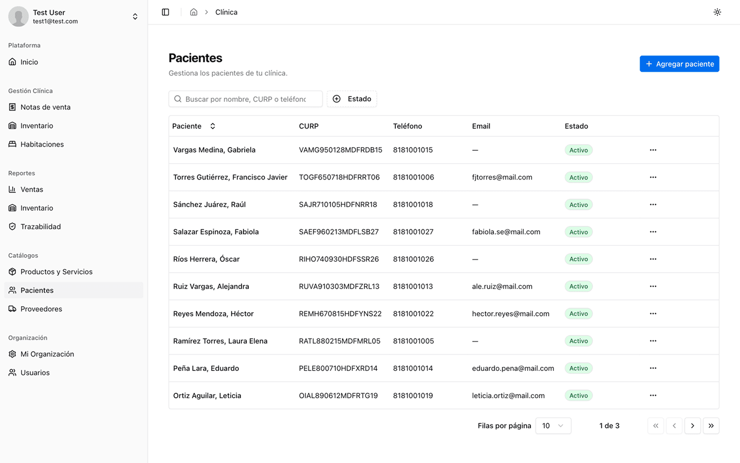 Captura de pantalla del panel de ClinicVault 7