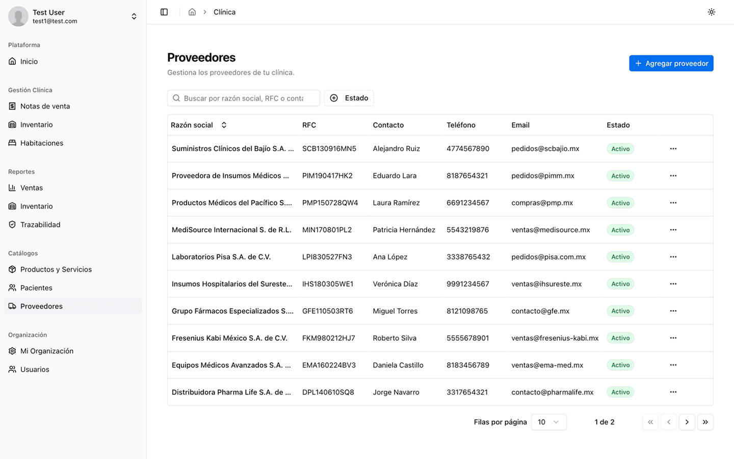 Captura de pantalla del panel de ClinicVault 8
