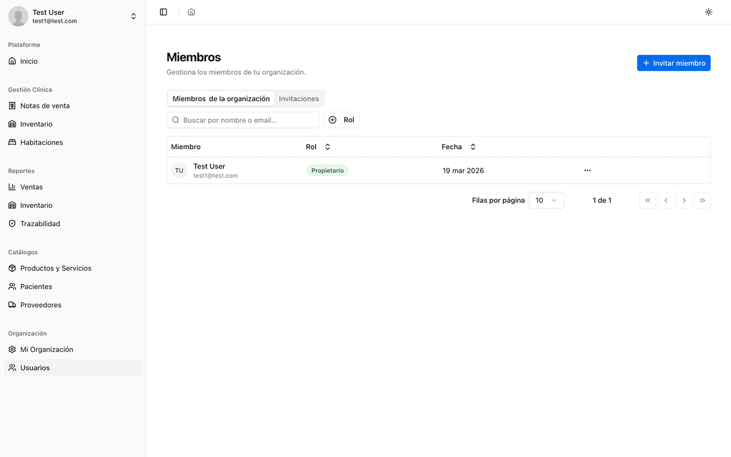 Captura de pantalla del panel de ClinicVault 9