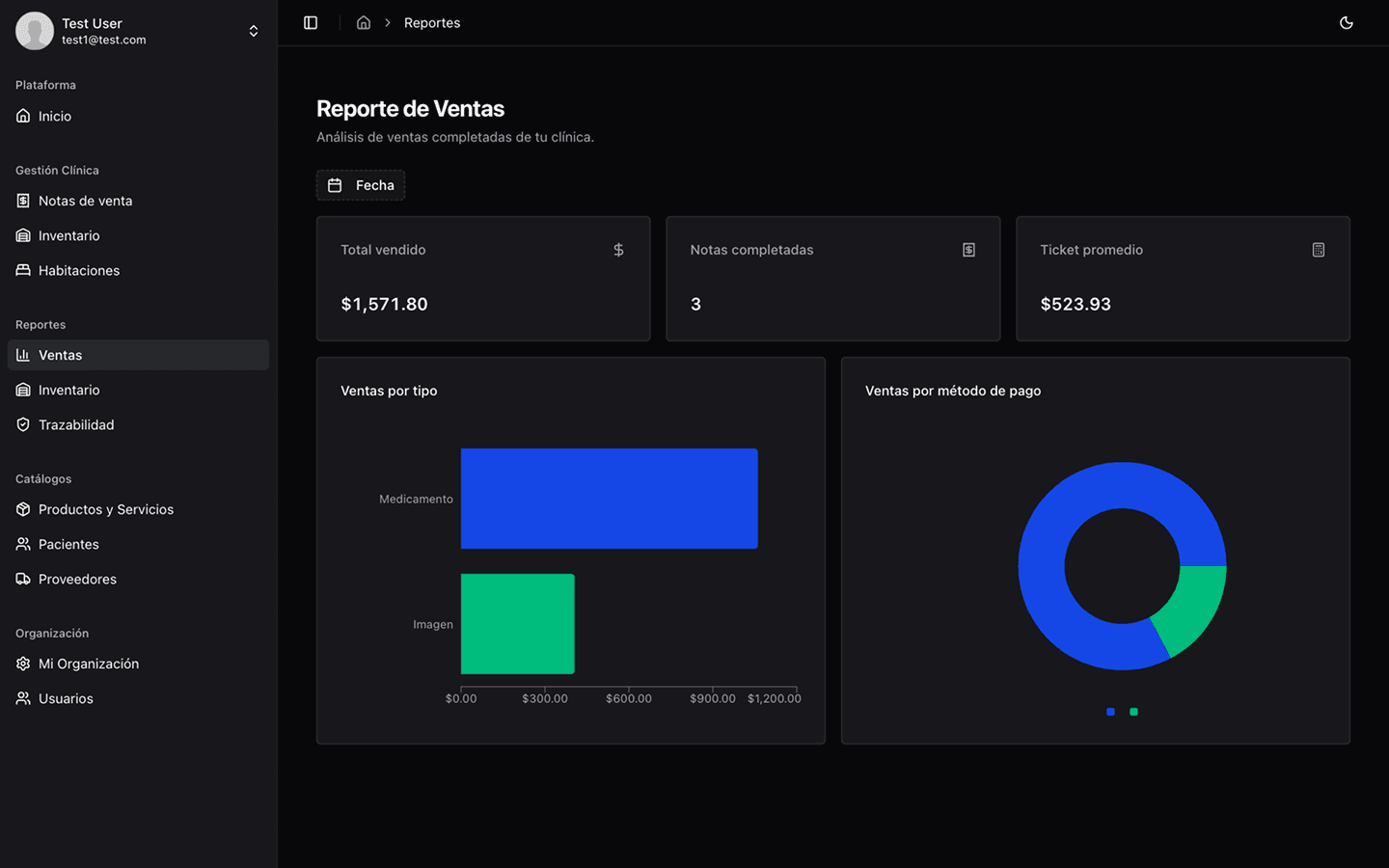 Captura de pantalla del panel de ClinicVault 5