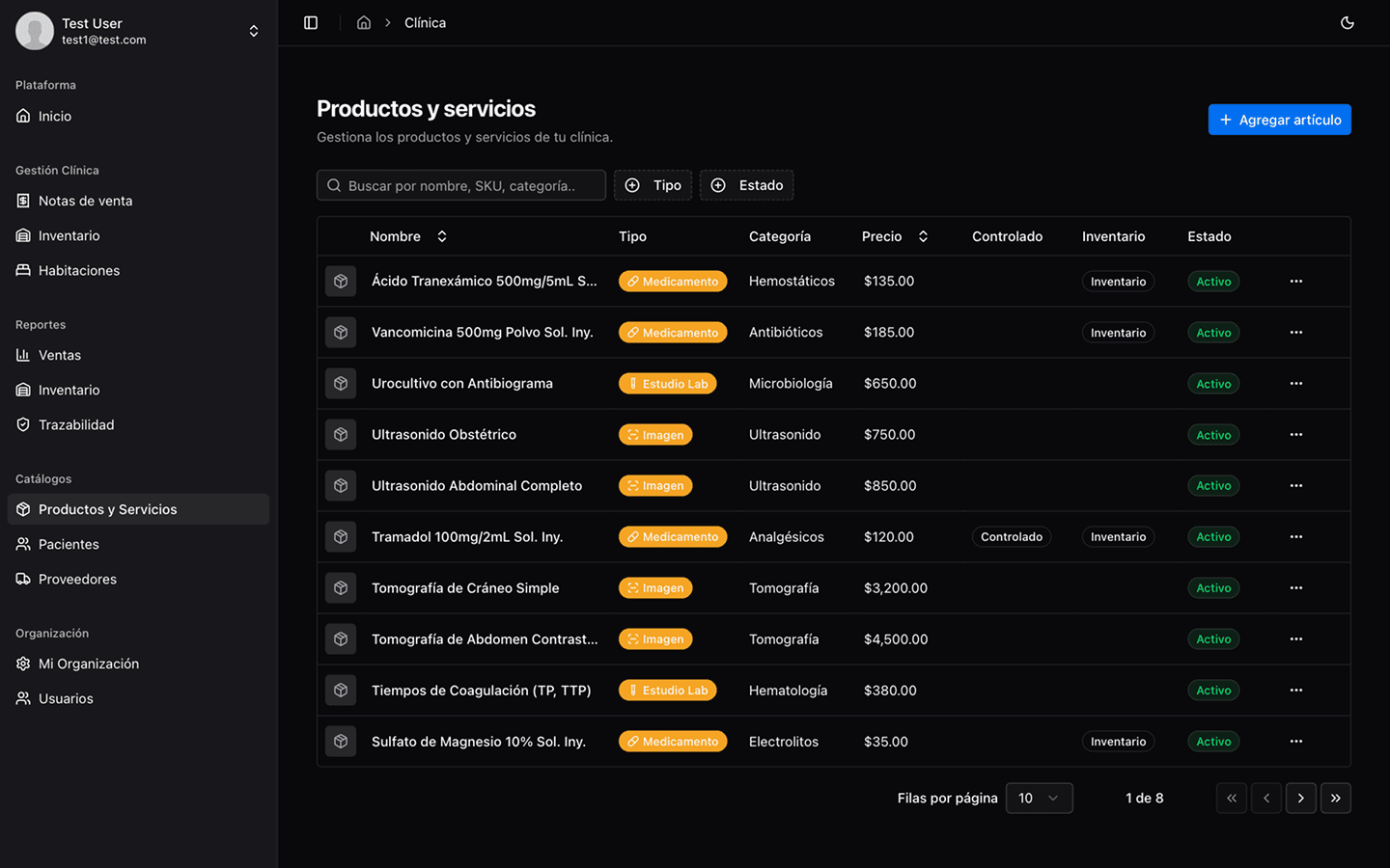 Captura de pantalla del panel de ClinicVault 6