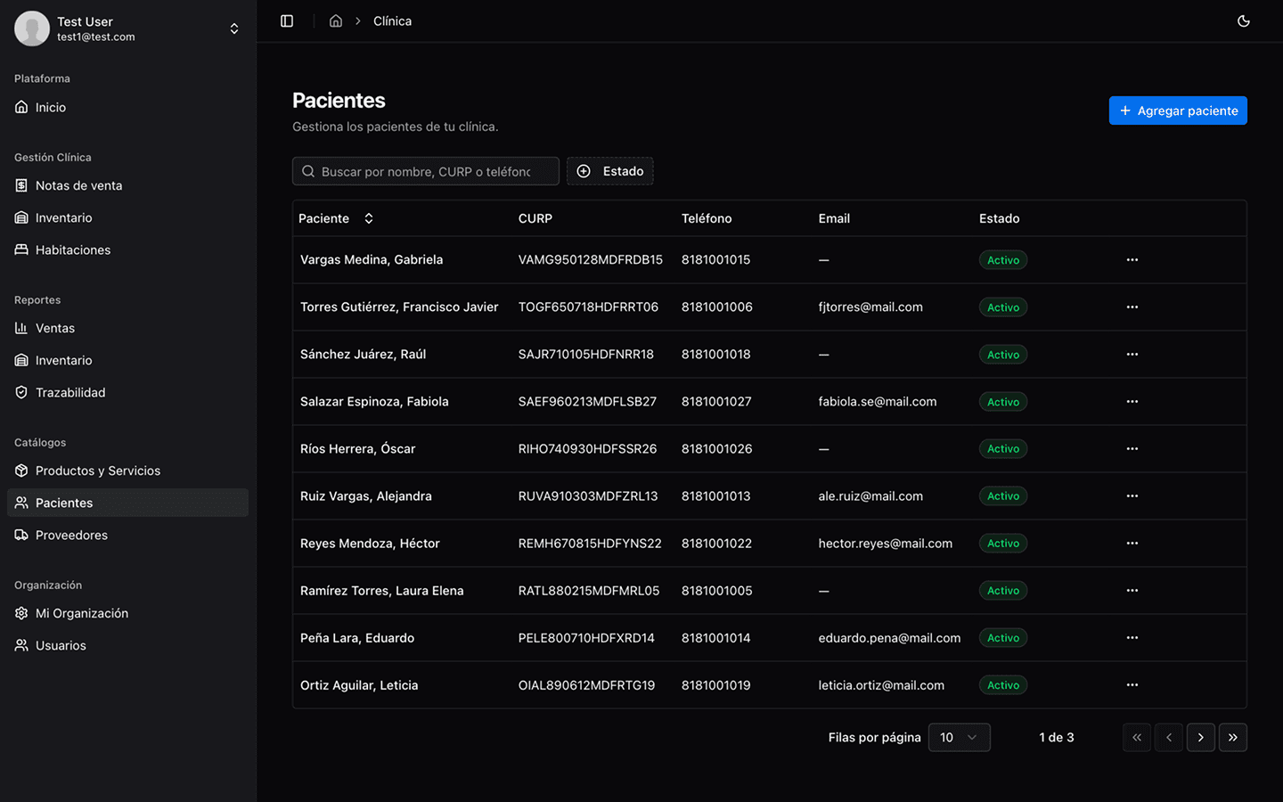 Captura de pantalla del panel de ClinicVault 7