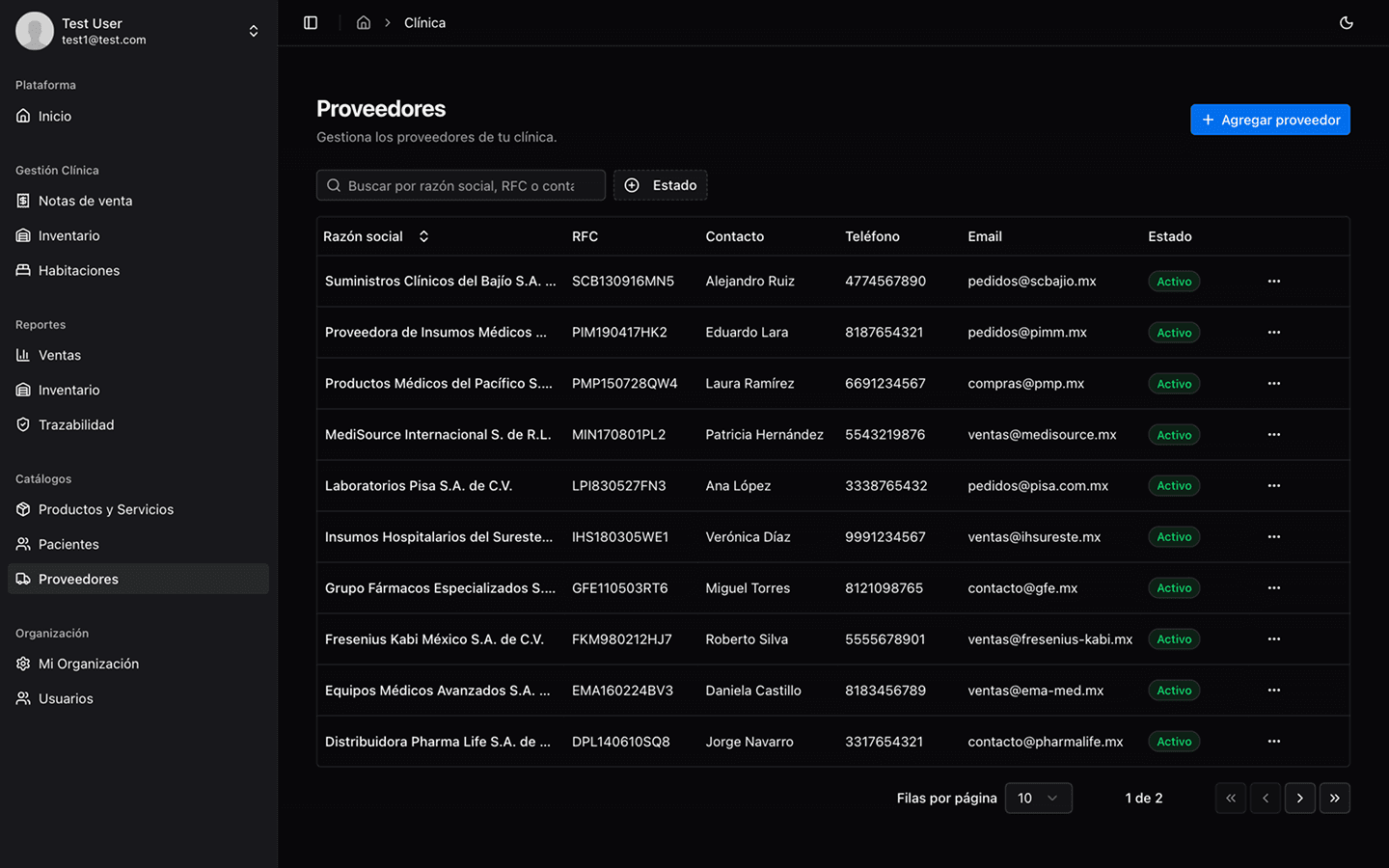 Captura de pantalla del panel de ClinicVault 8