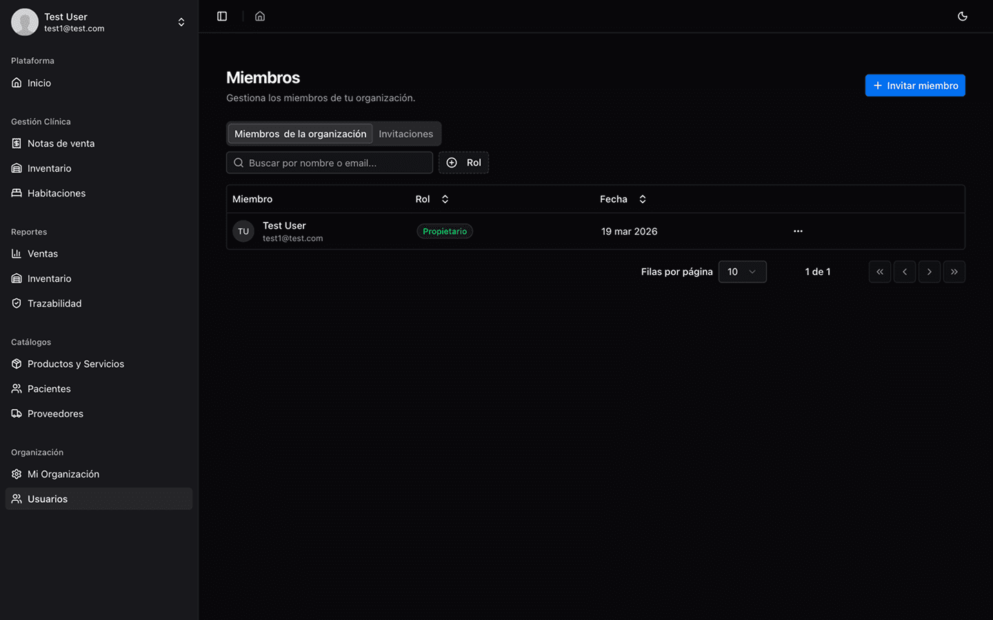 Captura de pantalla del panel de ClinicVault 9